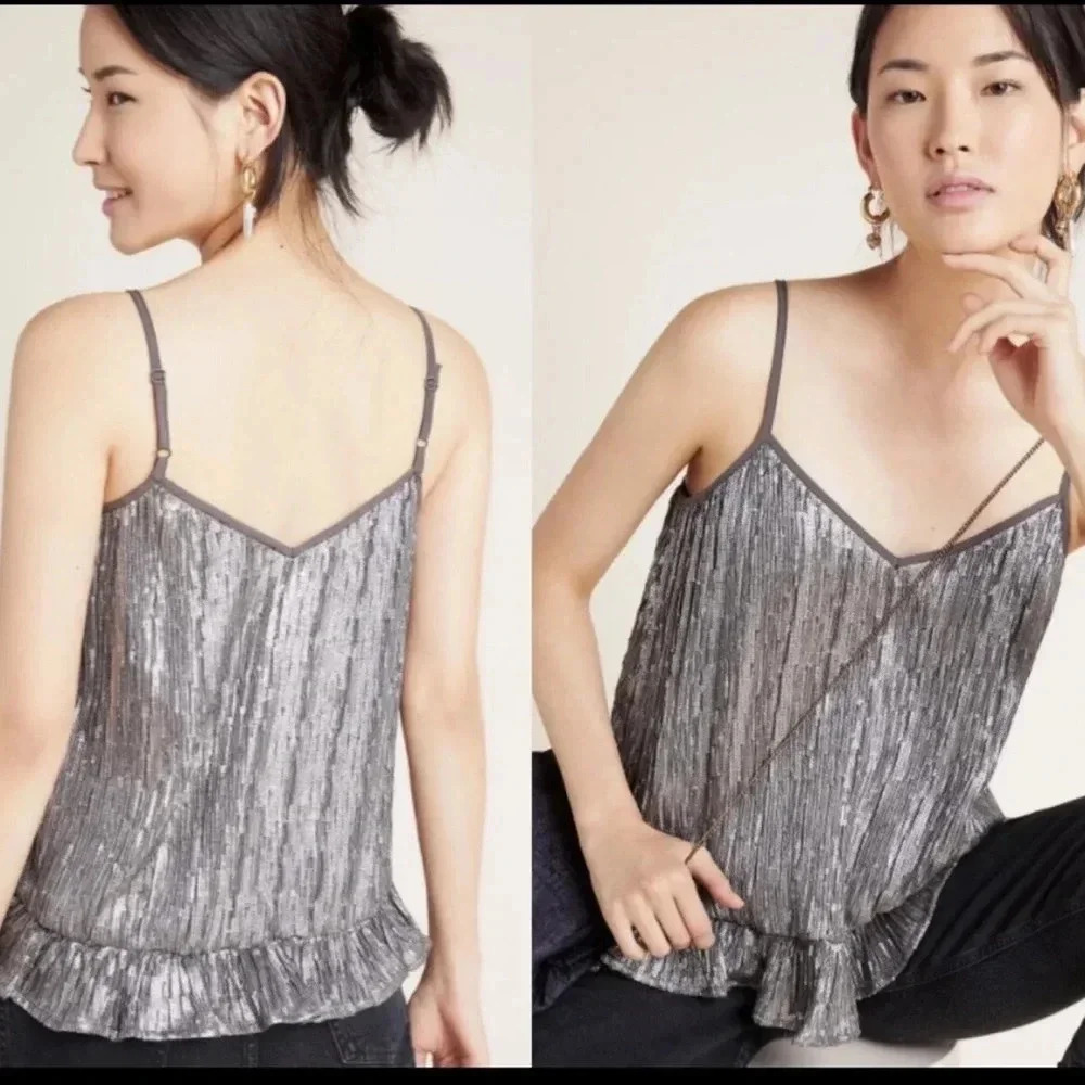 Anthropologie Amelie sequin ruffle crop top